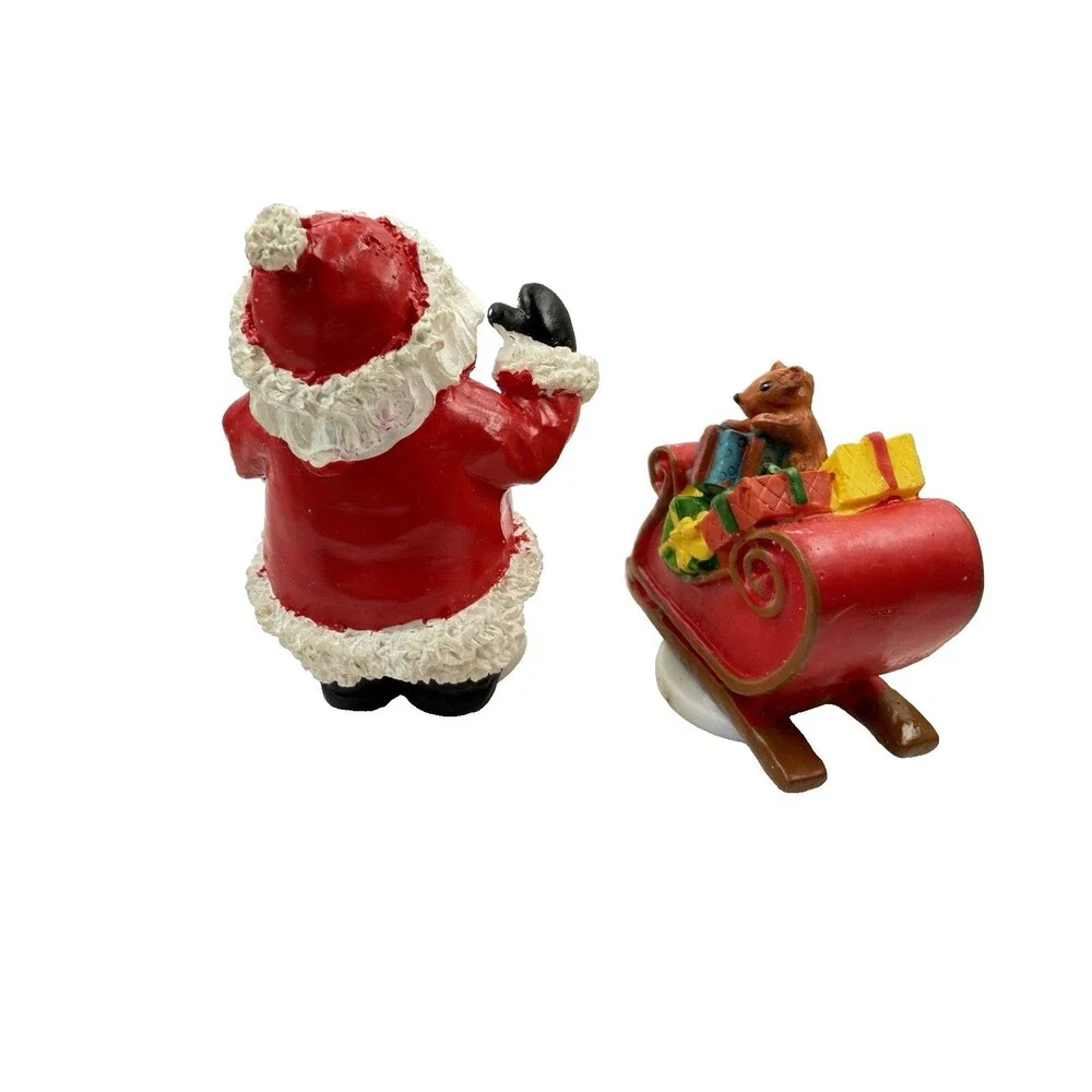 Vintage Santa Claus & Sleigh With Gifts Mouse Mini Figurine Set Christmas Decor